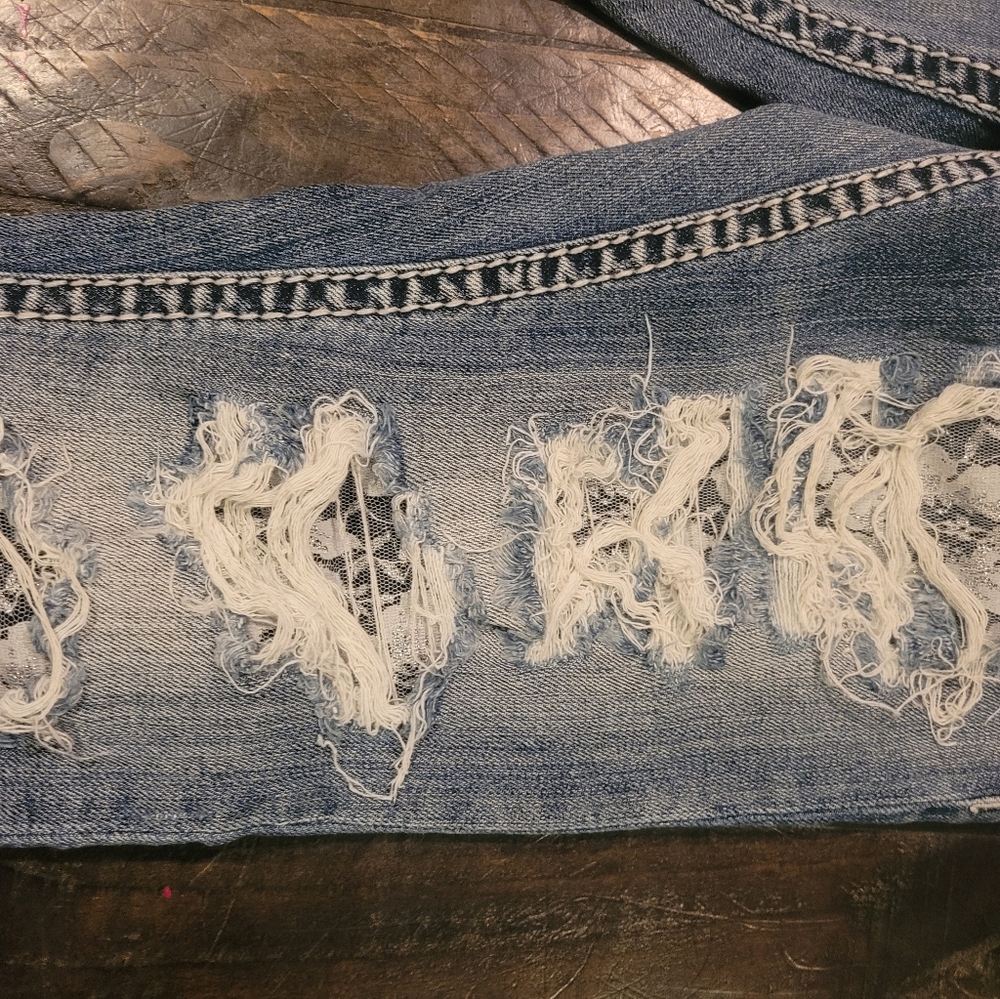 Silver straight leg jeans with lace 24